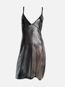 Vintage Paco Rabanne metallic silver grid mini dress front