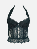 Christian Dior by John Galliano Circa 2001 Dark Green Lace Halter Corset Top front