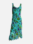 Vintage 90s Betsey Johnson Turquoise Floral Burnout Velvet Dress front