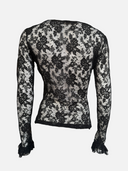 Vintage Chantal Thomass Black Floral Lace Ruffle Bust Long-Sleeve Top back