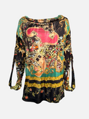 Class Roberto Cavalli Baroque Buckle Floral Print Asymmetric Cowl-Neck Tunic Blouse front