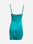 Vintage 90s Betsey Johnson Turquoise Floral Burnout Velvet Dress inner slip back
