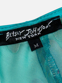 Vintage 90s Betsey Johnson Turquoise Floral Burnout Velvet Dress brand and size tag