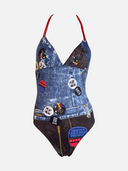 Christian Dior Miss Diorella Speedway Denim Print Swimsuit by John Galliano