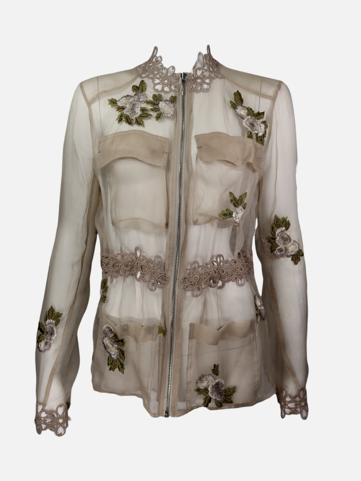 Elie Tahari "Katya" Embroidered Sheer Silk Organza Jacket