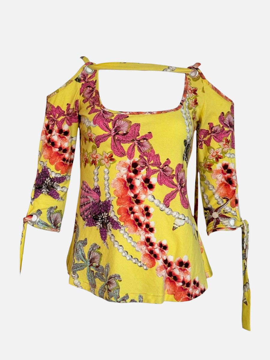 Just Cavalli Orchid Pearl Print Tie-Sleeve Top
