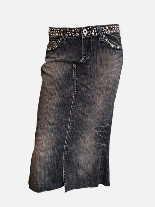 Miss Me Embellished Studded Denim Midi Skirt