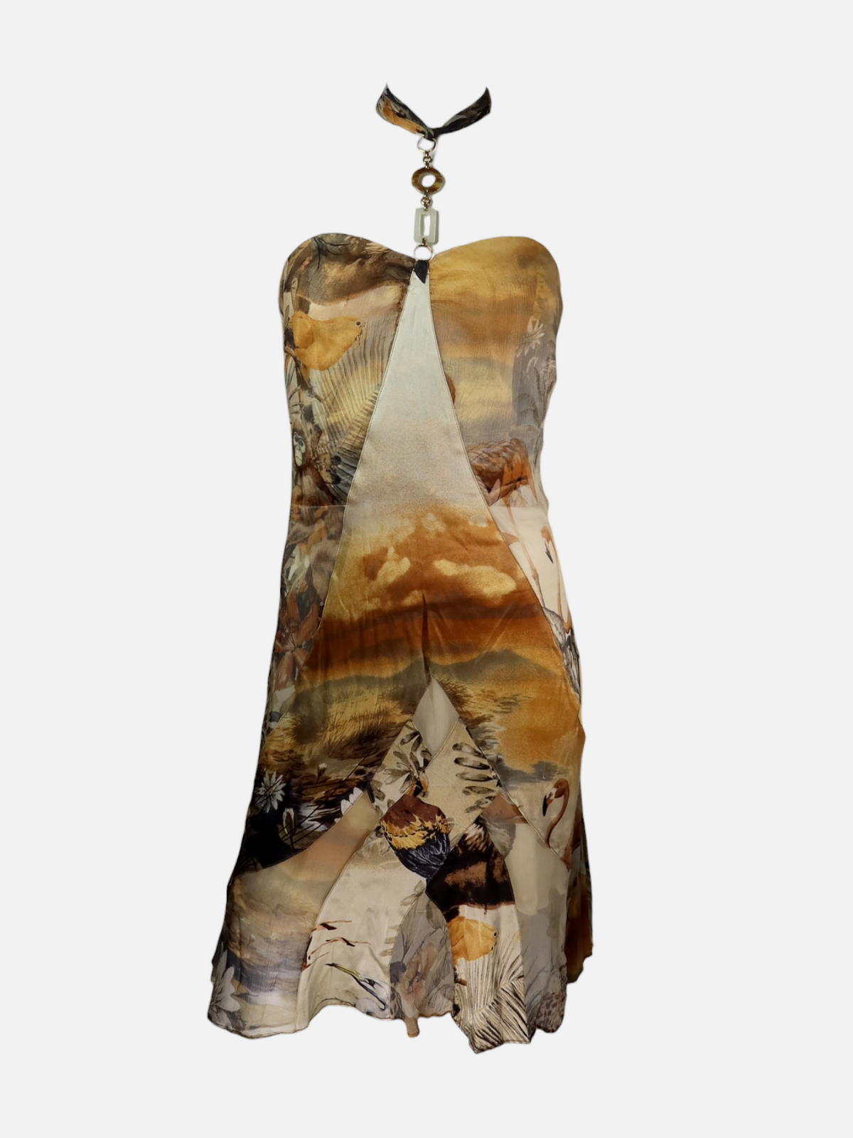 Roberto Cavalli Jungle Print Silk Halterneck Mini Dress
