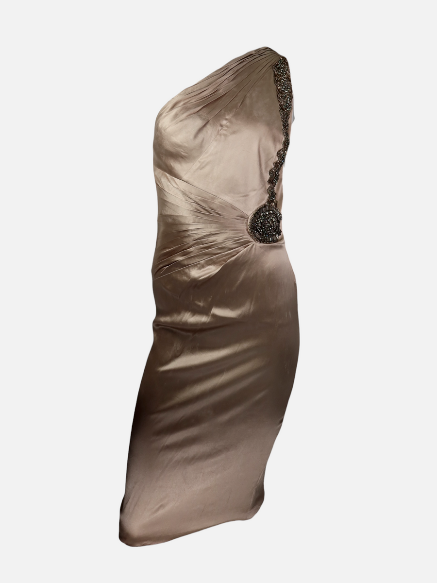 Roberto Cavalli One-Shoulder Crystal-Embellished Silk Dress