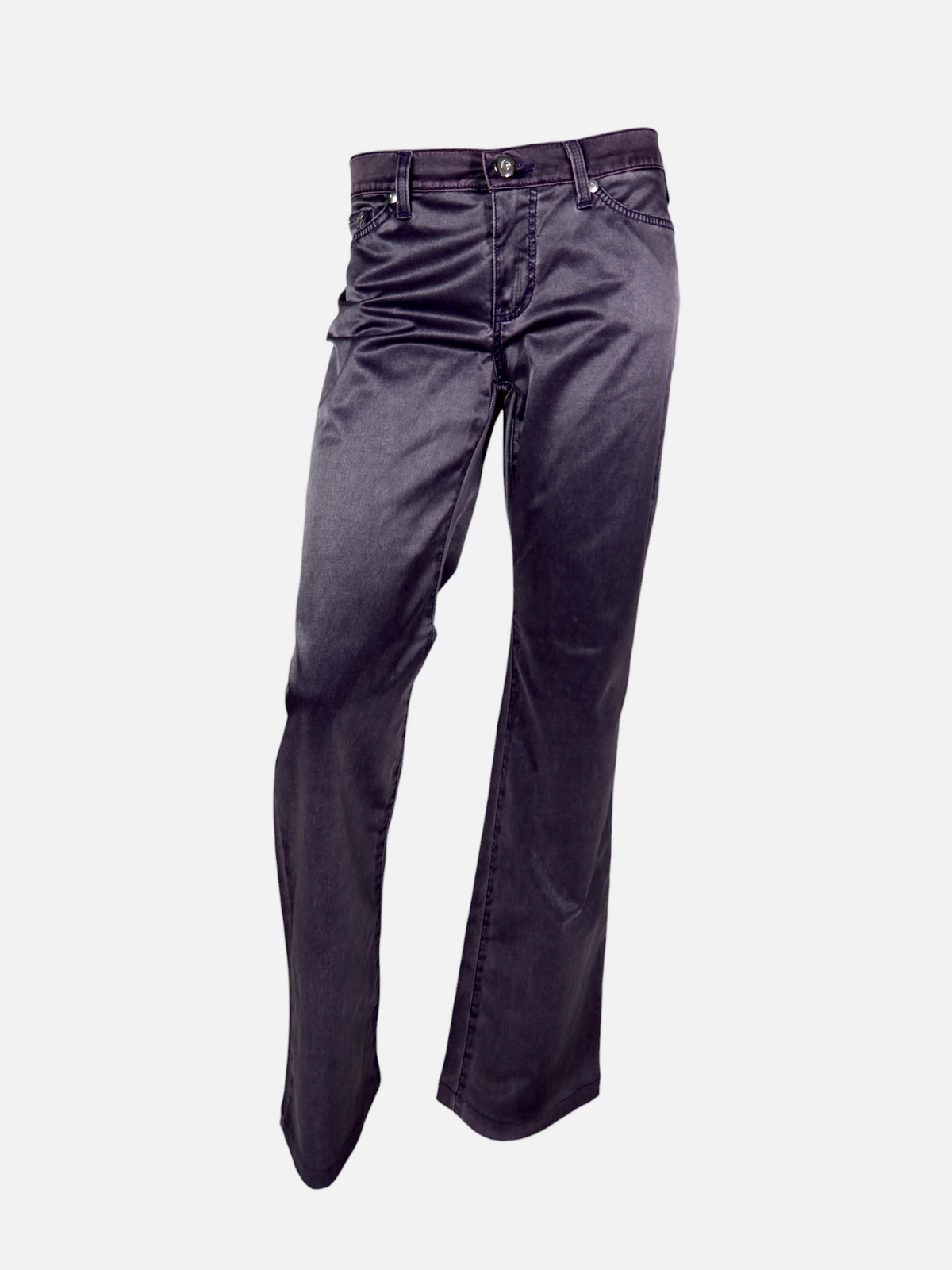 Versace Jeans Couture Metallic Coated Purple Bootcut Trousers