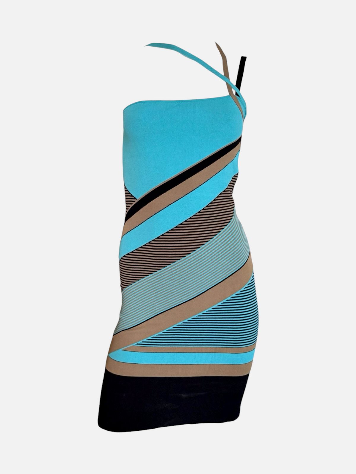Versace SS2011 Asymmetric Geometric Stripe Mini Dress