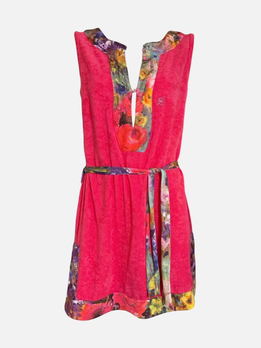 Vintage Blumarine Floral Trim Terry Cloth Beach Cover-Up Dress