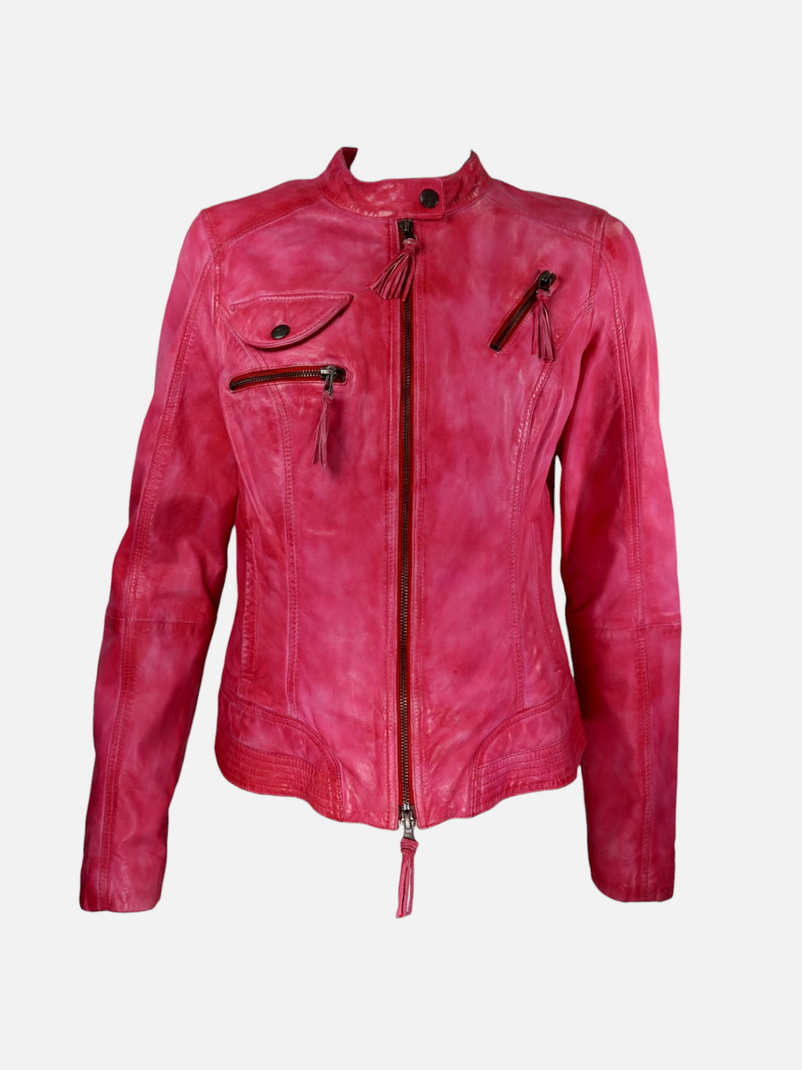 Vintage Fuchsia Leather Moto Jacket