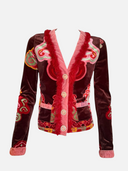Voyage Passion Faux Fur Trim Velvet Psychedelic Cardigan