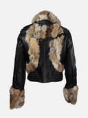 Vintage Patchwork Fur Trim Leather Jacket