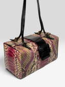 Fendi Vintage Purple Multicolour Python FF Box Shoulder Bag — Front Detail Angle