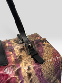 Fendi Vintage Purple Multicolour Python FF Box Shoulder Bag — Strap Attachment Hardware Detail