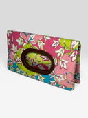 Emilio Pucci Vintage Multicolour Signature Print Canvas Clutch Bag — Front Right Angle