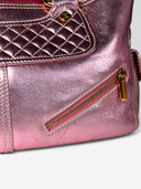 Celine Vintage Metallic Pink Quilted Biker Boogie Bag — Exterior Zipper Detail