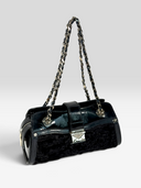 Gianni Versace Couture Vintage Black Patent Leather & Textured Plush Chain Shoulder Bag — Front Right Angle