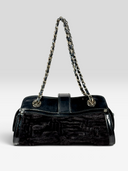 Gianni Versace Couture Vintage Black Patent Leather & Textured Plush Chain Shoulder Bag — Back