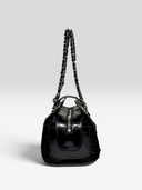 Gianni Versace Couture Vintage Black Patent Leather & Textured Plush Chain Shoulder Bag — Side Profile 1
