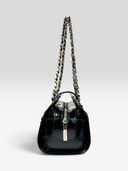 Gianni Versace Couture Vintage Black Patent Leather & Textured Plush Chain Shoulder Bag — Side Profile 2