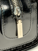 Gianni Versace Couture Vintage Black Patent Leather & Textured Plush Chain Shoulder Bag — Zipper Pull Detail