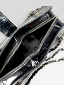Gianni Versace Couture Vintage Black Patent Leather & Textured Plush Chain Shoulder Bag — Interior