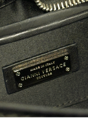 Gianni Versace Couture Vintage Black Patent Leather & Textured Plush Chain Shoulder Bag — Interior Brand Plaque
