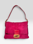 Fendi Vintage Hot Pink Suede Baguette Bag with Glitter FF Buckle - Front