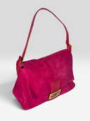 Fendi Vintage Hot Pink Suede Baguette Bag with Glitter FF Buckle - Front Left Angle