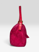 Fendi Vintage Hot Pink Suede Baguette Bag with Glitter FF Buckle - Side Profile 1