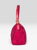 Fendi Vintage Hot Pink Suede Baguette Bag with Glitter FF Buckle - Side Profile 2