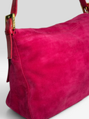 Fendi Vintage Hot Pink Suede Baguette Bag with Glitter FF Buckle - Back Right Angle