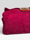 Fendi Vintage Hot Pink Suede Baguette Bag with Glitter FF Buckle - Bottom Left Angle