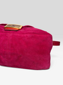 Fendi Vintage Hot Pink Suede Baguette Bag with Glitter FF Buckle - Bottom Right Angle