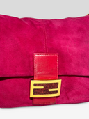 Fendi Vintage Hot Pink Suede Baguette Bag with Glitter FF Buckle - Glitter FF Buckle Detail