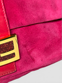 Fendi Vintage Hot Pink Suede Baguette Bag with Glitter FF Buckle - FF Buckle & Suede Detail