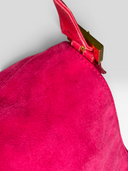 Fendi Vintage Hot Pink Suede Baguette Bag with Glitter FF Buckle - Strap Attachment Detail
