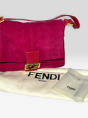 Fendi Vintage Hot Pink Suede Baguette Bag with Glitter FF Buckle - Dust Bag & Accessories
