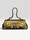 Tanner Krolle Vintage Metallic Gold Leather Leopard Haircalf Buckle Shoulder Bag - Front