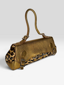 Tanner Krolle Vintage Metallic Gold Leather Leopard Haircalf Buckle Shoulder Bag - Front Left Angle