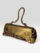 Tanner Krolle Vintage Metallic Gold Leather Leopard Haircalf Buckle Shoulder Bag - Front Right Angle