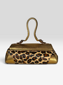 Tanner Krolle Vintage Metallic Gold Leather Leopard Haircalf Buckle Shoulder Bag - Back