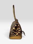 Tanner Krolle Vintage Metallic Gold Leather Leopard Haircalf Buckle Shoulder Bag - Side Profile 1