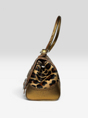 Tanner Krolle Vintage Metallic Gold Leather Leopard Haircalf Buckle Shoulder Bag - Side Profile 2