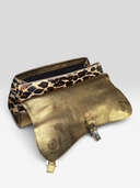 Tanner Krolle Vintage Metallic Gold Leather Leopard Haircalf Buckle Shoulder Bag - Open Interior View