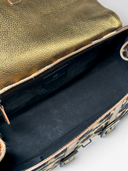 Tanner Krolle Vintage Metallic Gold Leather Leopard Haircalf Buckle Shoulder Bag - Interior Zipper Pocket & Brand Patch View