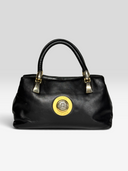 Gianni Versace Vintage Black Leather Medusa Medallion Top Handle Bag - Front